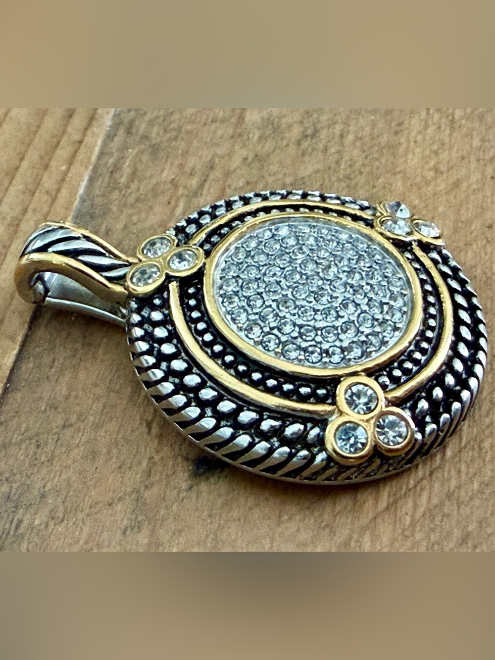 DSMK EMMA SKYE TWO TONE STAINLESS STEEL CRYSTAL PAVE DISC PENDANT CHARM